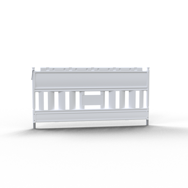 Weißes Absperrschrankengitter ohne Lampenadapter und ohne reflektierende Folie zur Baustellen- und Verkehrssicherung.