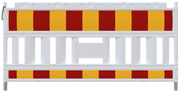 Weißes Absperrschrankengitter ohne vormontierte Lampenadapter mit rot-gelb reflektierenden Elementen (Folientyp RA2/B) zur Baustellen- und Verkehrssicherung.