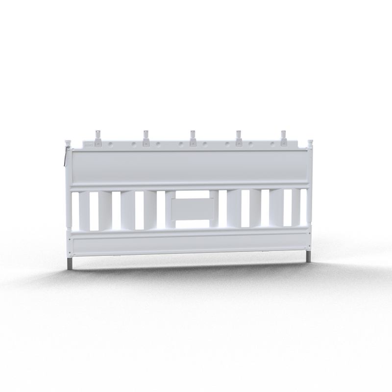 Weißes Absperrschrankengitter mit vormontierten Lampenadapter und ohne reflektierende Folie zur Baustellen- und Verkehrssicherung.