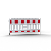 Weißes Absperrschrankengitter ohne vormontierte Lampenadapter mit roten und reflektierenden Elementen (Folientyp RA2/B) zur Baustellen- und Verkehrssicherung.